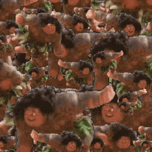 a bunch of cartoon characters are standing in a pile