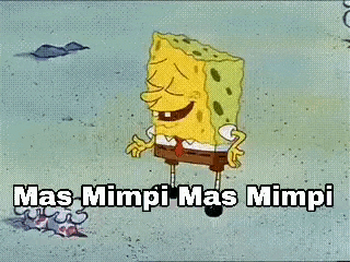 a cartoon of spongebob squarepants laughing and holding his chest .