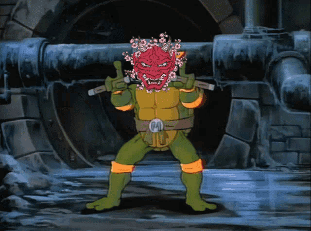 a cartoon of a turtle with a red mask on his head