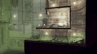 a computer screen shows a room with a few lights on