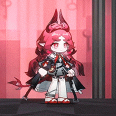 a cartoon character with red hair and horns is holding a sword