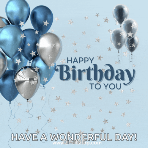 blue and silver balloons with the words happy birthday to you
