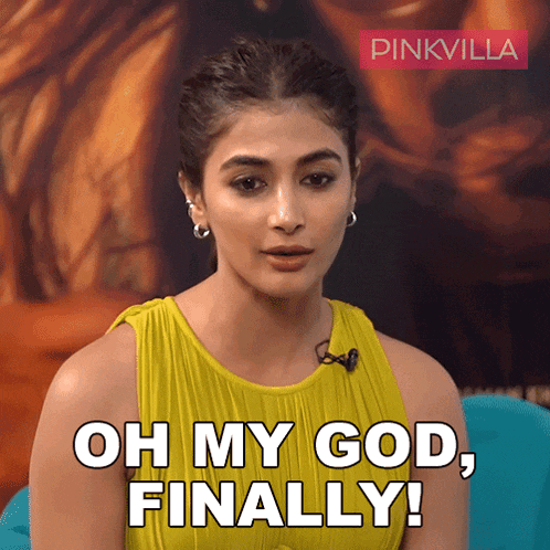 a woman says oh my god finally while wearing a yellow tank top