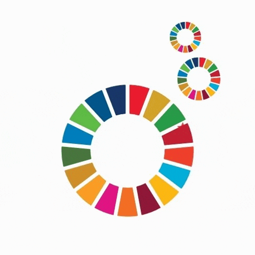 a colorful circle with three smaller circles in the background