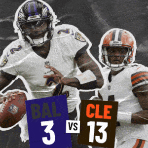 a collage of ravens and cleveland browns football players with signs that say bal 3 vs 13