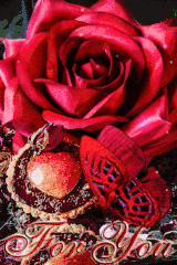 a red rose is surrounded by hearts and butterflies with the words for you below it
