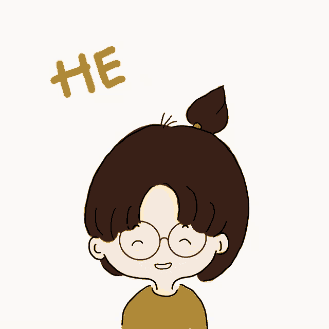 a cartoon drawing of a girl with glasses and the words heeheee