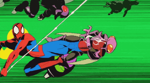 a cartoon of spider-man fighting a group of insects