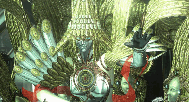 a computer generated image of a person with feathers on their wings