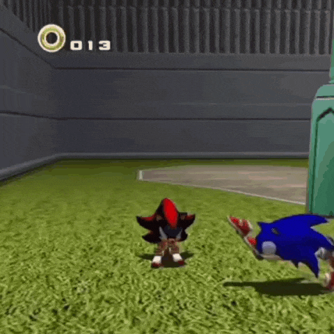sonic and shadow are playing a video game together .