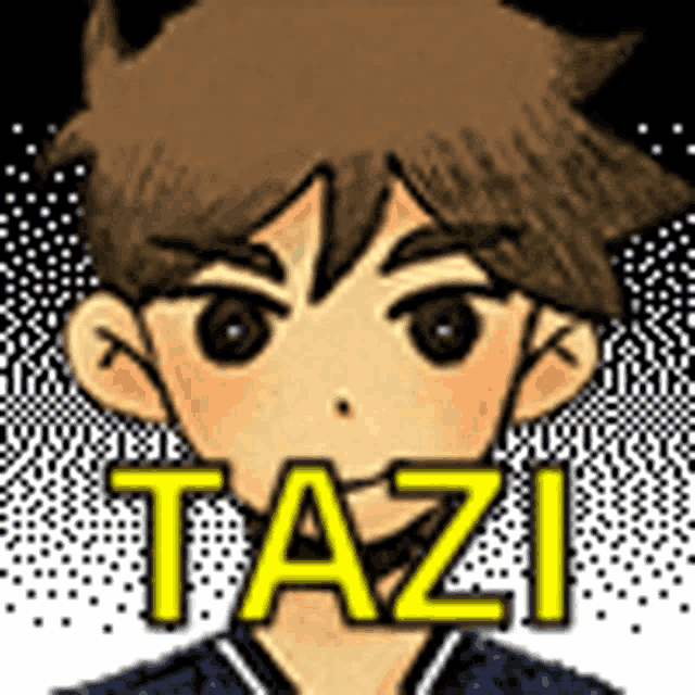 a pixel art drawing of a boy with the name tazi written on it .
