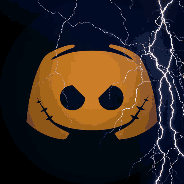 a lightning bolt strikes a discord logo in the dark