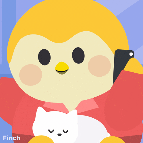 an illustration of a bird holding a cat with finch written on the bottom right
