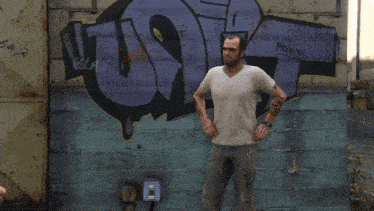 two men are standing in front of a building with a no trespassing sign on it