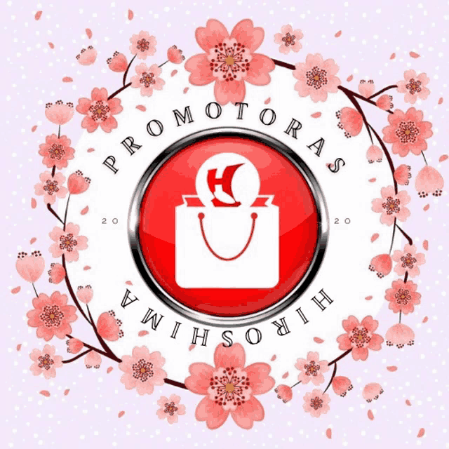 a logo for promotoras hiroshima with pink flowers