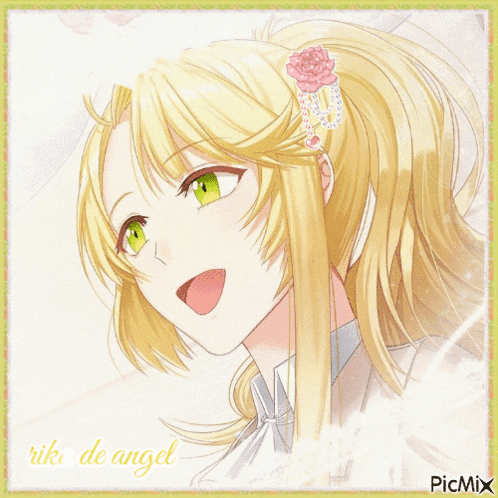 a picture of a girl with a flower in her hair is titled riki de angel