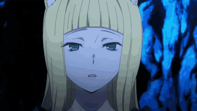 a close up of a blonde anime girl with a cat ear