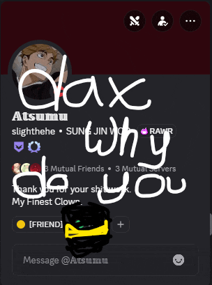 a screenshot of a person 's profile with the words " dax why do you " written on it