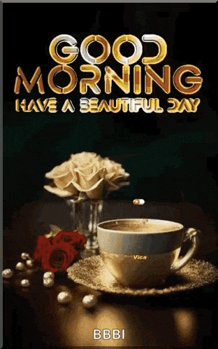 a cup of coffee on a saucer with the words good morning have a beautiful day written on it