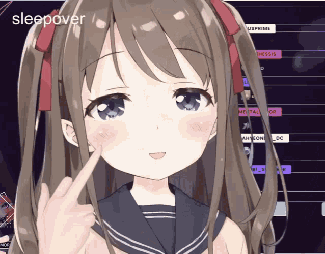 a girl 's face is shown in a video with the words sleepover at the top
