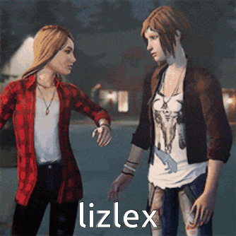 two women standing next to each other with the word lizlex on the bottom right