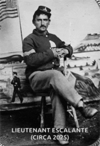 a black and white photo of a man named lieutenant escalante circa 2025