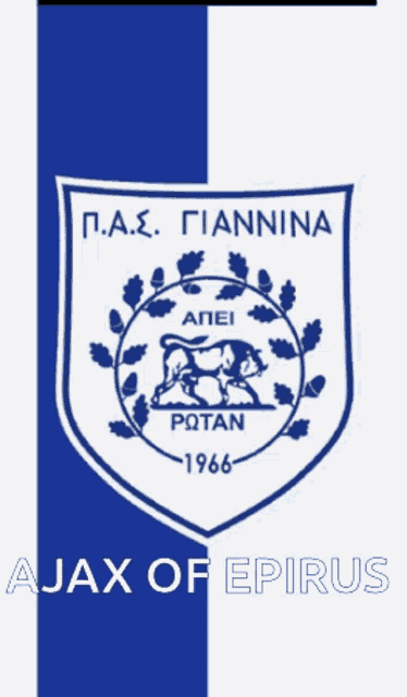 a logo for ajax of epirus with a blue and white background