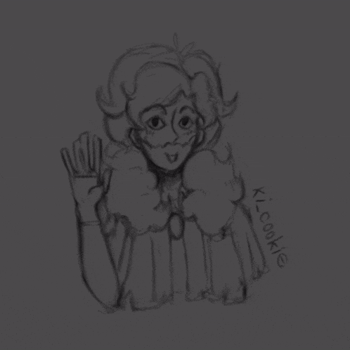 a black and white drawing of a girl with the name ki-cookie written below it