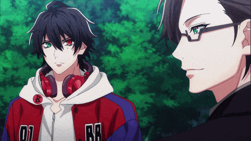 a boy with headphones and a jacket that says 07