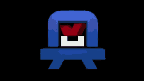 a blue object with a red and white u in the middle