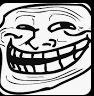 a black and white drawing of a troll face with a big smile on it .