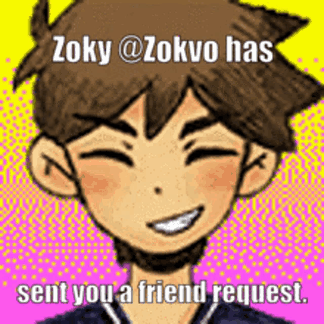 a picture of a boy with the words zoky @zokvo has sent you a friend request