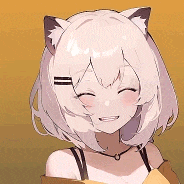 a girl with white hair and cat ears is smiling and looking at the camera .