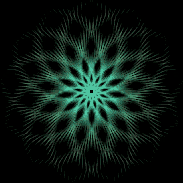 a green circular pattern on a black background that looks like a flower