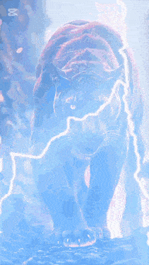 a painting of a cougar with a lightning bolt in the background