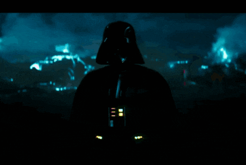 darth vader from star wars is shown in a blue background