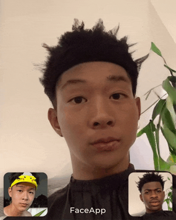 a screenshot of a face app shows a young man with a yellow hat