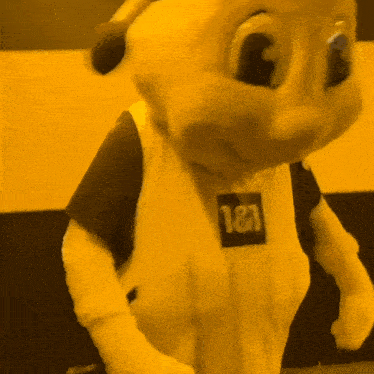 a mascot wearing a shirt with the number 181 on it