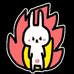 a cartoon bunny is standing in front of a flaming fire