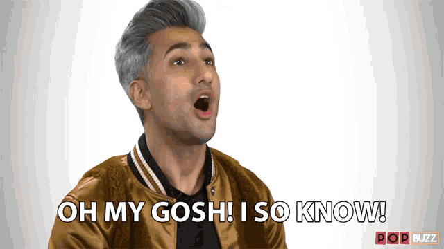 a man says oh my gosh i so know in front of a pop buzz logo