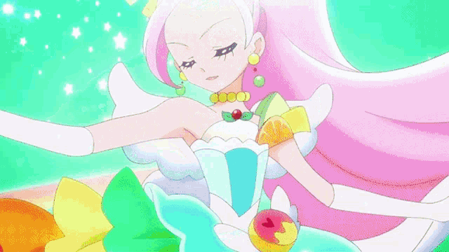 a cartoon character is flying through the air with a rainbow behind her .