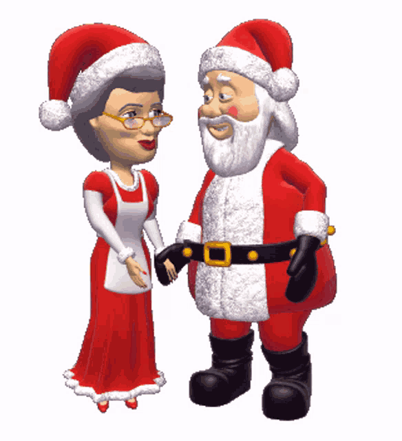 a cartoon drawing of santa claus and mrs claus standing next to each other