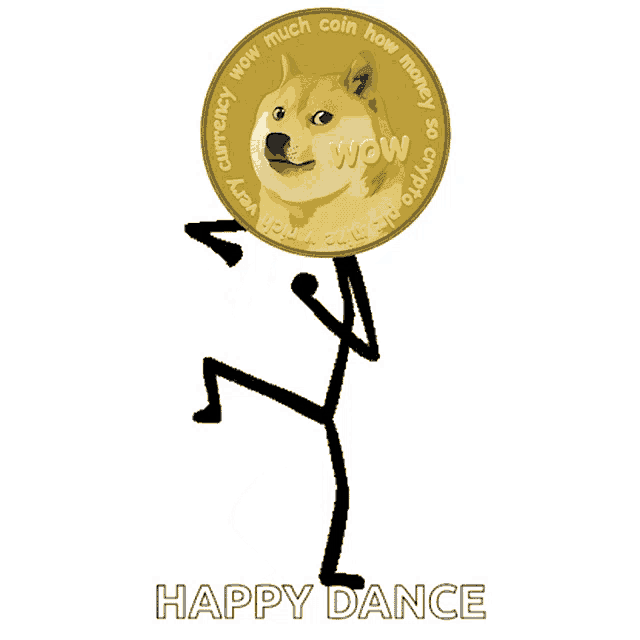 a stick figure is dancing with a doge coin that says wow
