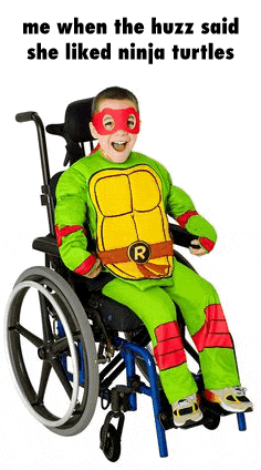 a child in a wheelchair dressed as a ninja turtle .