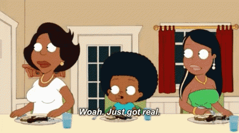 a cartoon says woah just got real in front of two women