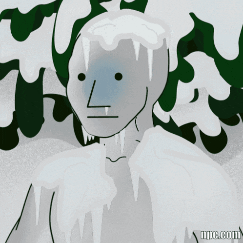 a cartoon of a man covered in ice with the website npc.com in the bottom right corner