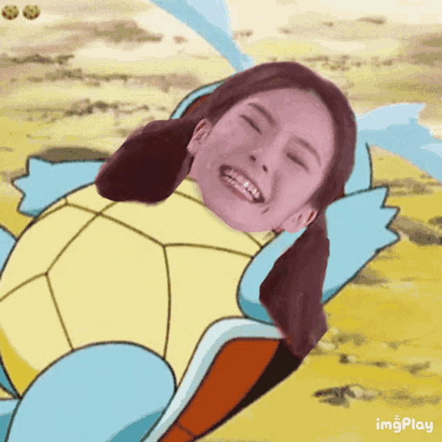 a cartoon of a girl laying on top of a turtle with the words imgplay below it