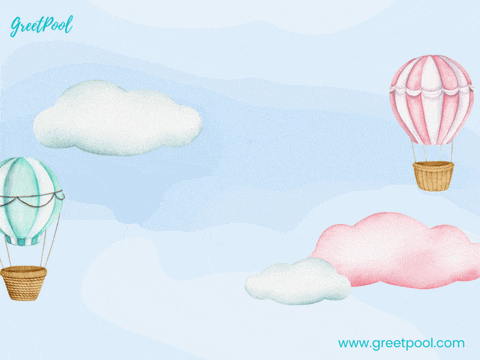 a blue background with hot air balloons and the word bon voyage