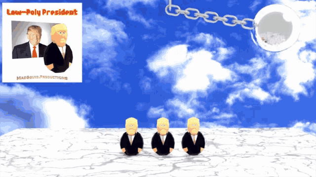 a cartoon of donald trump with the words low-poly president