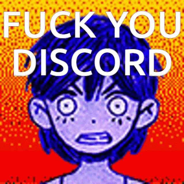 a picture of a boy with blue hair and the words " fuck you discord "